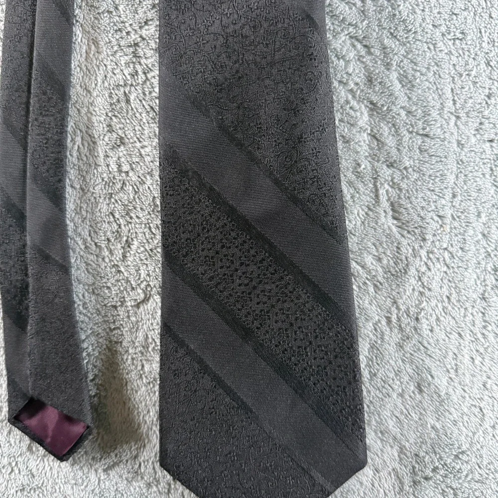 Michael Angelo Mens Silk Tie Black Tonal Paisley Stripe Formal Necktie